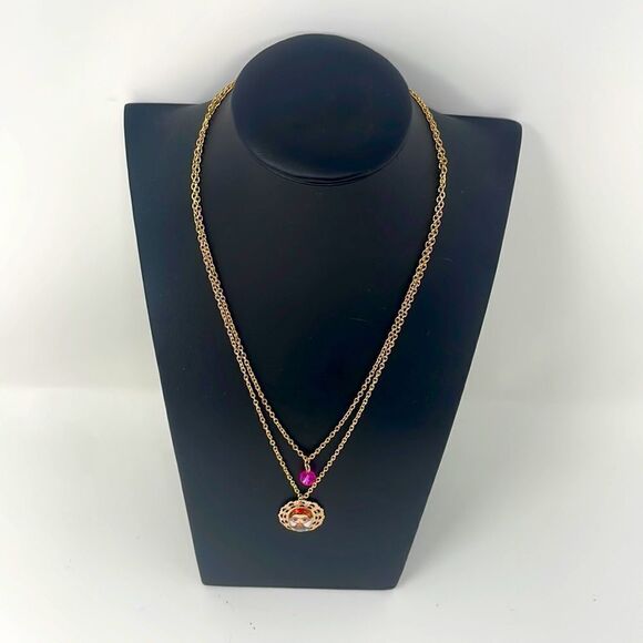 Frida Kahlo Portrait Gold Layered Pink Crystal Necklace - Picture 6 of 6